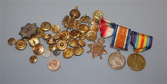 A World War I trio to 2. Lieut A.J. Talbot 3387, 1-Co of London, buttons etc